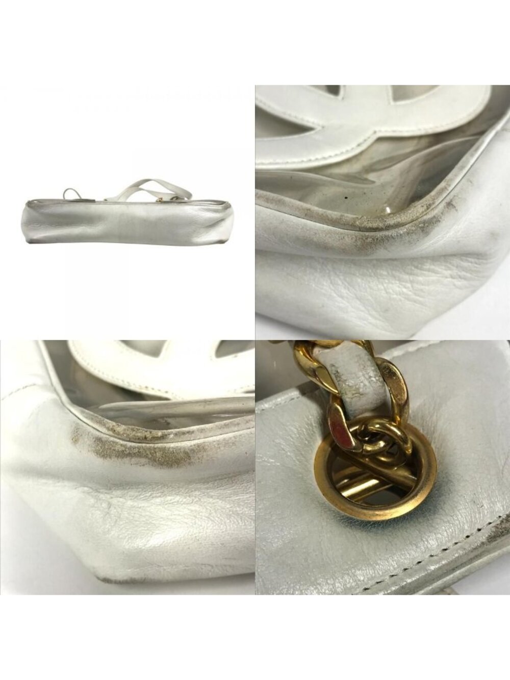 Chanel Shoulder Bag CC Logo Triple Coco Chain Vinyl Leather White - Picture 6 of 9